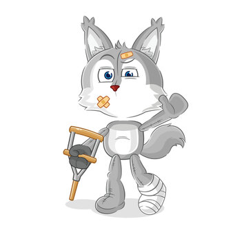 wolf sick with limping stick. cartoon mascot vector