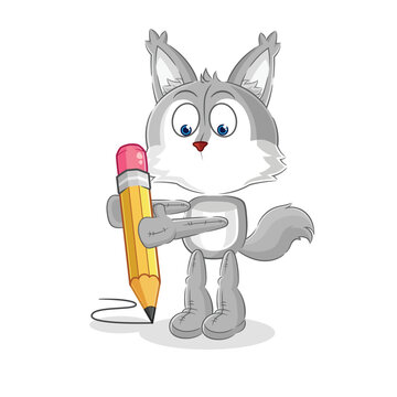 wolf write with pencil. cartoon mascot vector