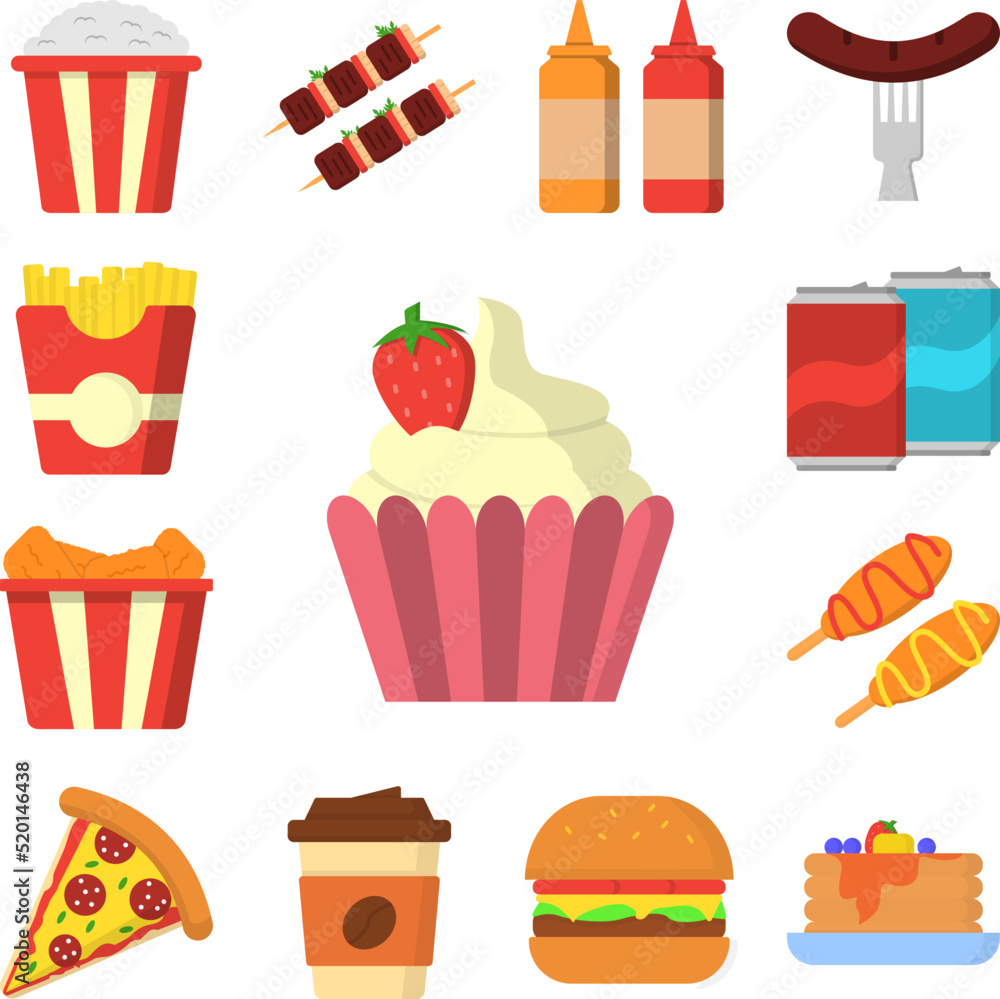 Poster cupcake strawberry color icon in a collection with other items