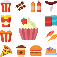 Cupcake strawberry color icon in a collection with other items
