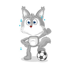 wolf playing soccer illustration. character vector