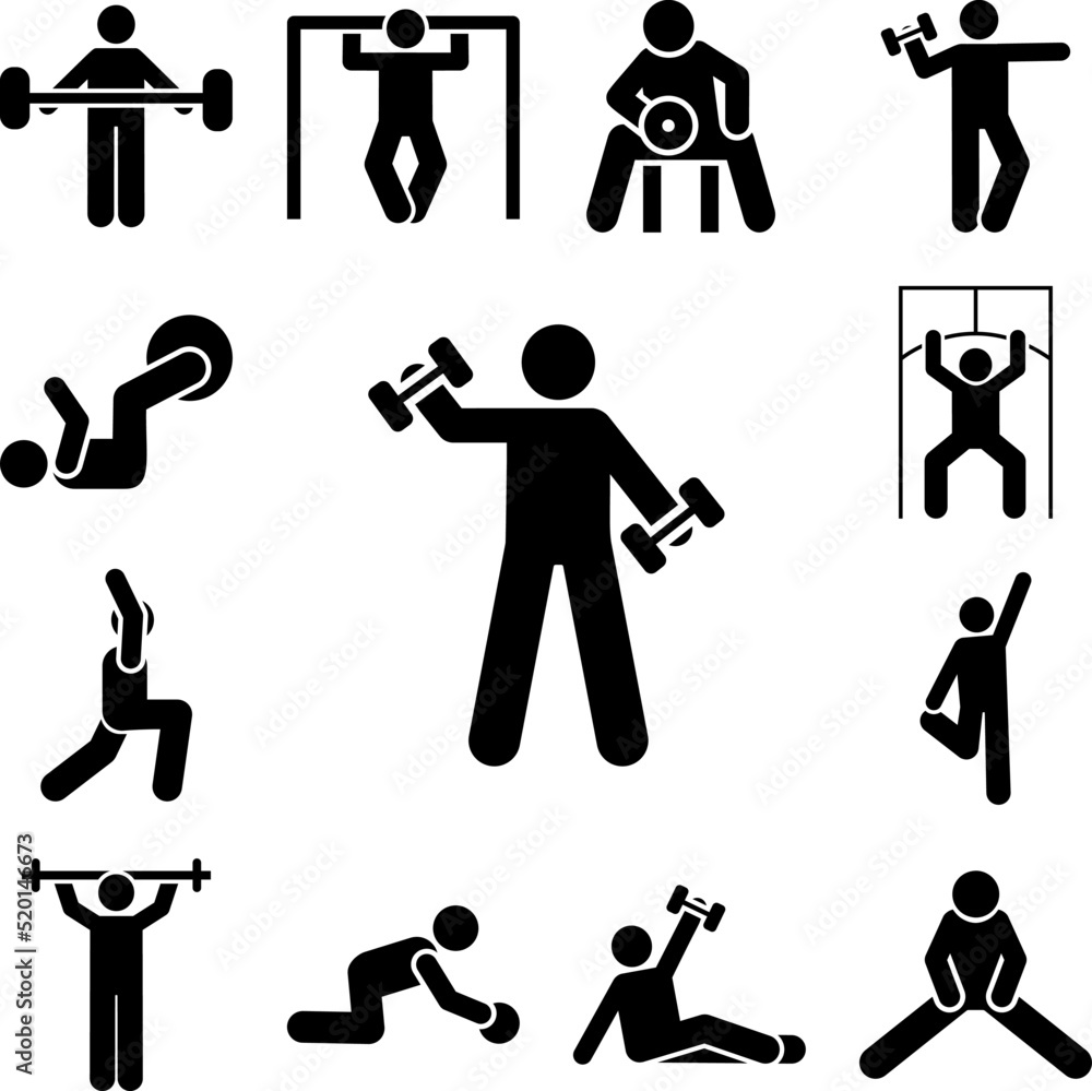 Poster dumbbell exercise training weight with arrow pictogram icon in a collection with other items
