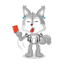 wolf referee with red card illustration. character vector