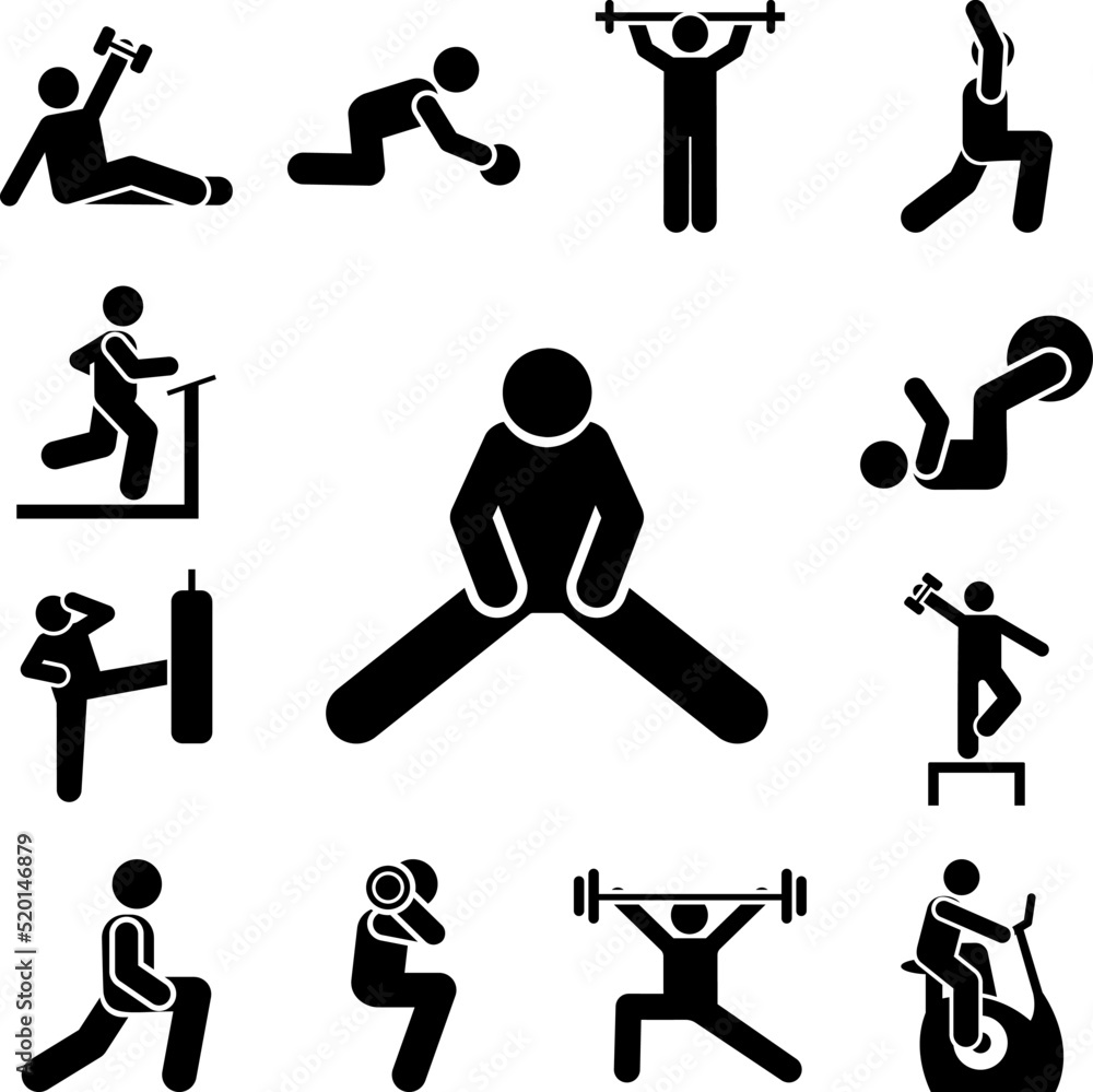 Poster man gym exercise with arrow pictogram icon in a collection with other items