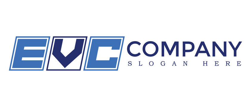 EVC three Letter Rounded rectangle boxes shape element symbol digital initial technology Media business  logo design, Vector Template