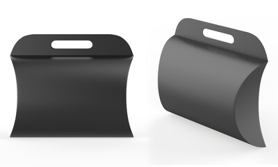 Kraft Paper Pillow Box with Handle Mockup Isolated On White Background. 3d Illustration