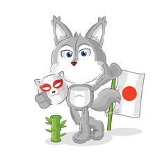 wolf japanese fox character. cartoon mascot