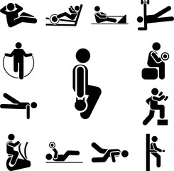 Kettlebells man weight muscle with arrow pictogram icon in a collection with other items