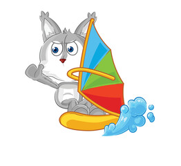 wolf windsurfing character. mascot vector