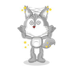 wolf dizzy head mascot. cartoon vector