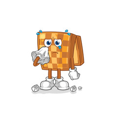 wood chess cry with a tissue. cartoon mascot vector