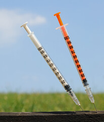 abandoned syringes used by drug addicts to inject drugs