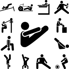 Training gym exercise sports with arrow pictogram icon in a collection with other items