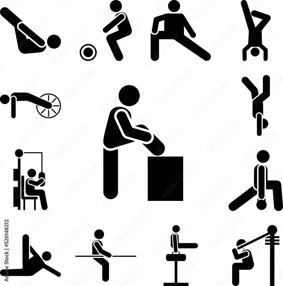 Poster gym sports man exercise with arrow pictogram icon in a collection with other items