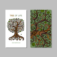 Vintage tree of life with roots, concept art for your business. Creative ideas for cards, banner, web, promotional materials. Corporate identity template. Vector illustration