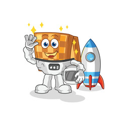 wood chess astronaut waving character. cartoon mascot vector