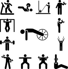 Fototapeta premium Sport gym man exercise with arrow pictogram icon in a collection with other items