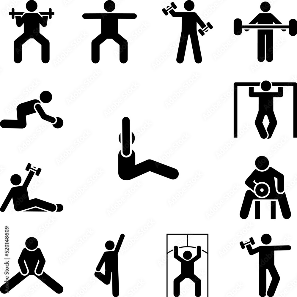 Poster man gym exercise press exercise with arrow pictogram icon in a collection with other items
