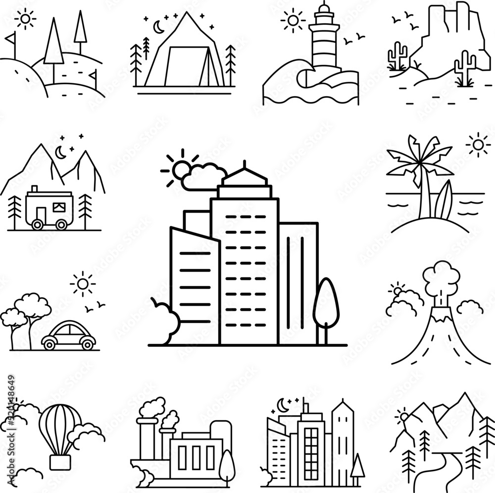 Poster megalopolis landscape line icon in a collection with other items