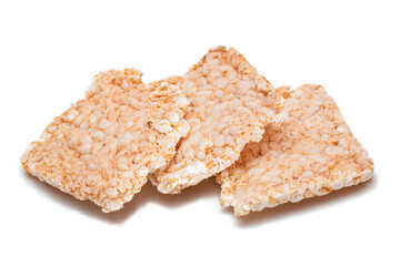 A Heap of Square Rice Cakes - Isolated on White. Dietary Crispbread - Isolation
