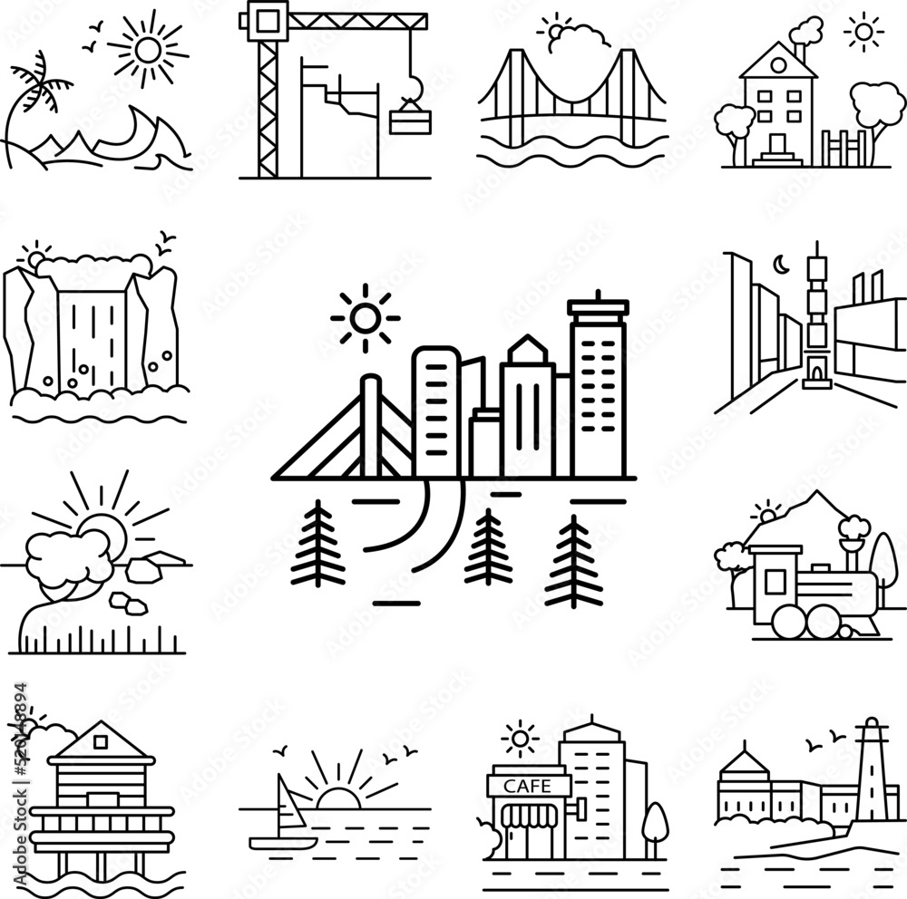 Poster road to the metropolis line icon in a collection with other items