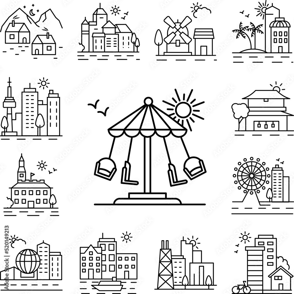 Poster carousel line icon in a collection with other items