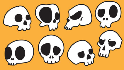 Set of Halloween scary skulls. Spooky creepy skeleton 