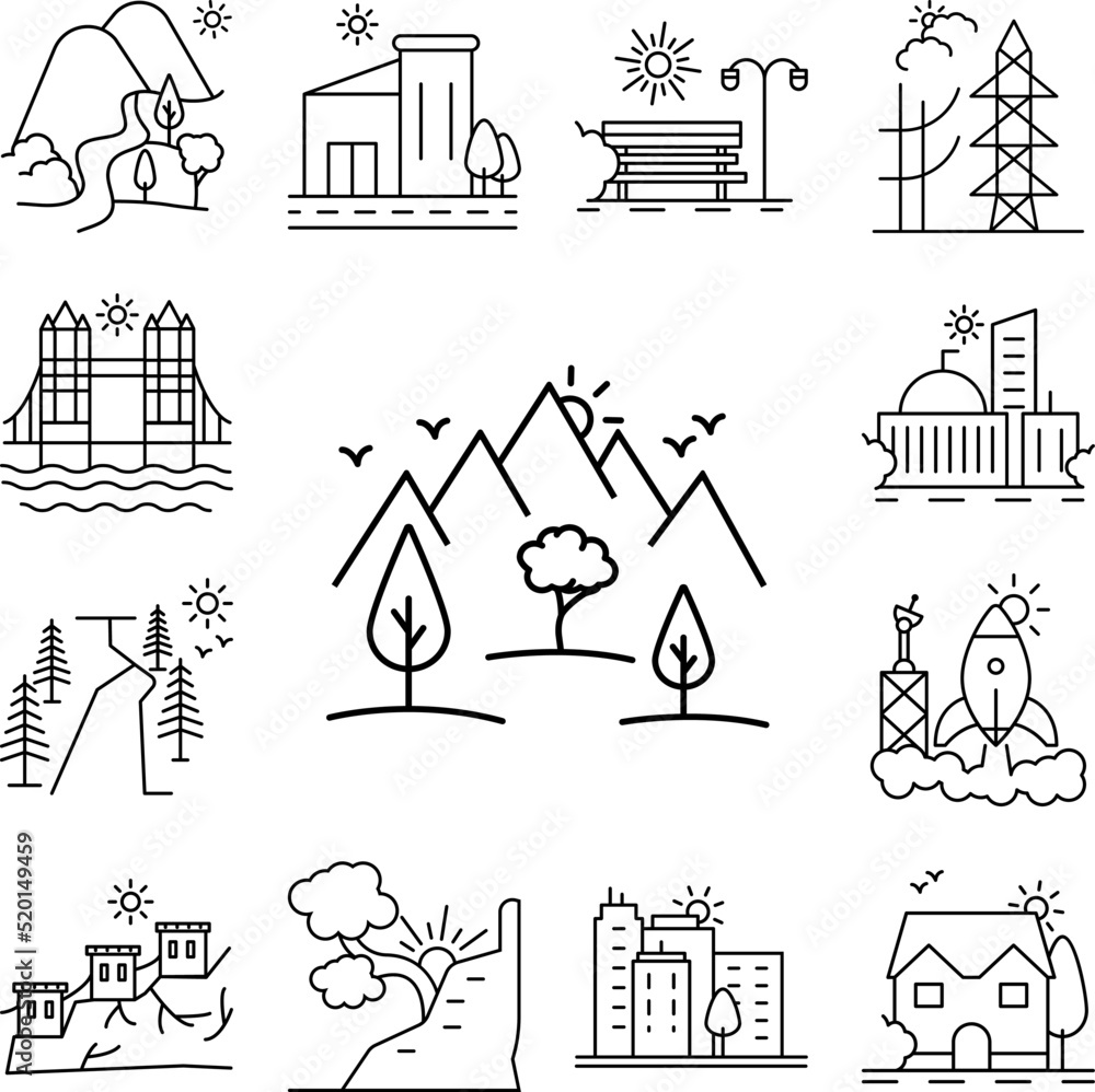 Aufkleber trees by the mountains line icon in a collection with other items