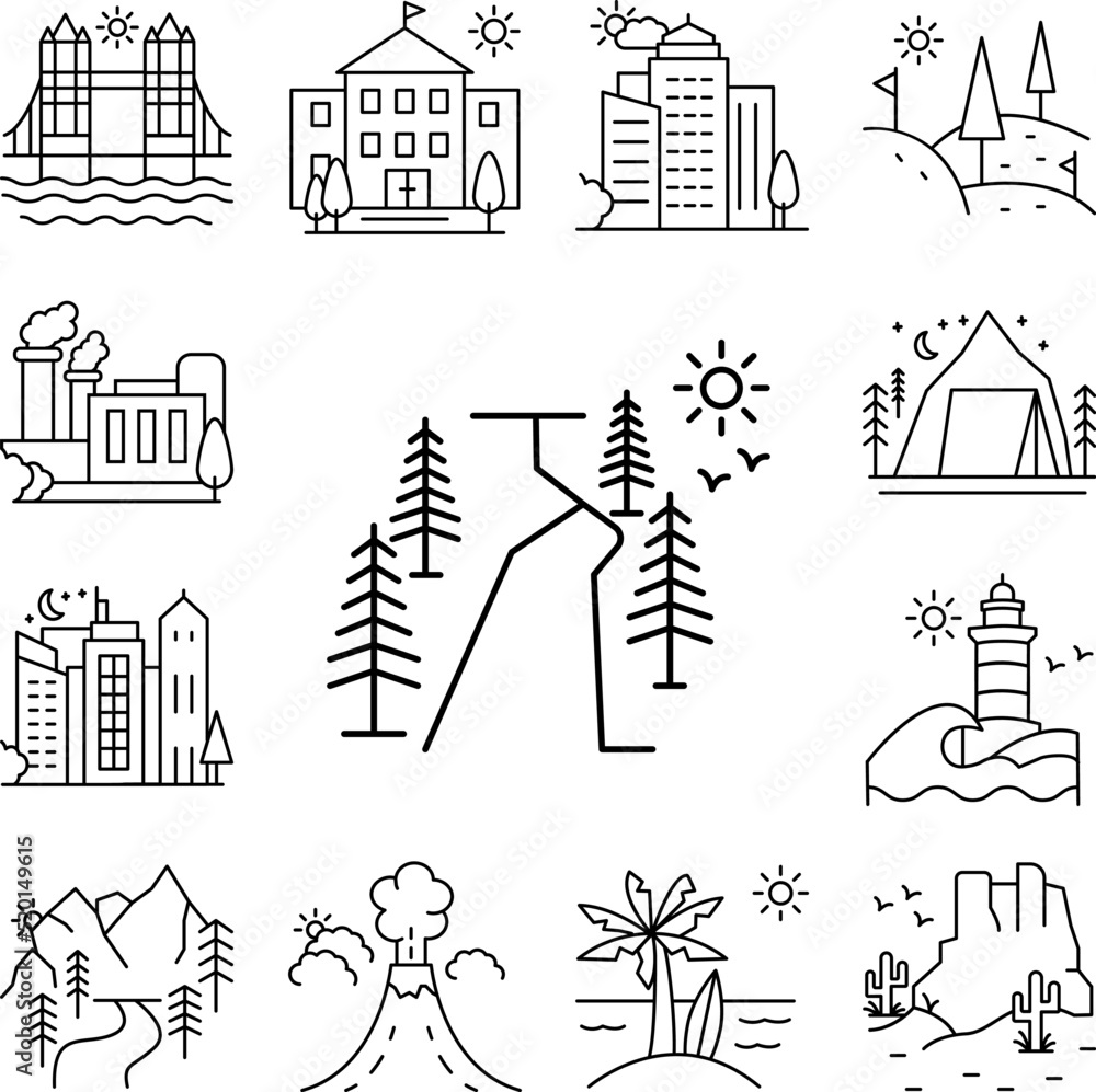Poster road to the forest line icon in a collection with other items