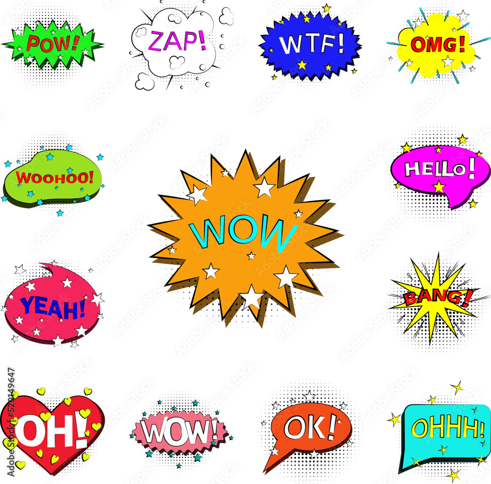 Poster pop art wow bobble color icon in a collection with other items