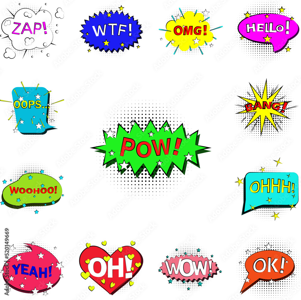 Poster pop art pow bobble color icon in a collection with other items