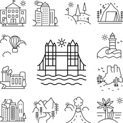 Obraz premium Tower bridge line icon in a collection with other items