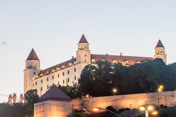 Naklejka premium Evening view on Bratislava castle hill.