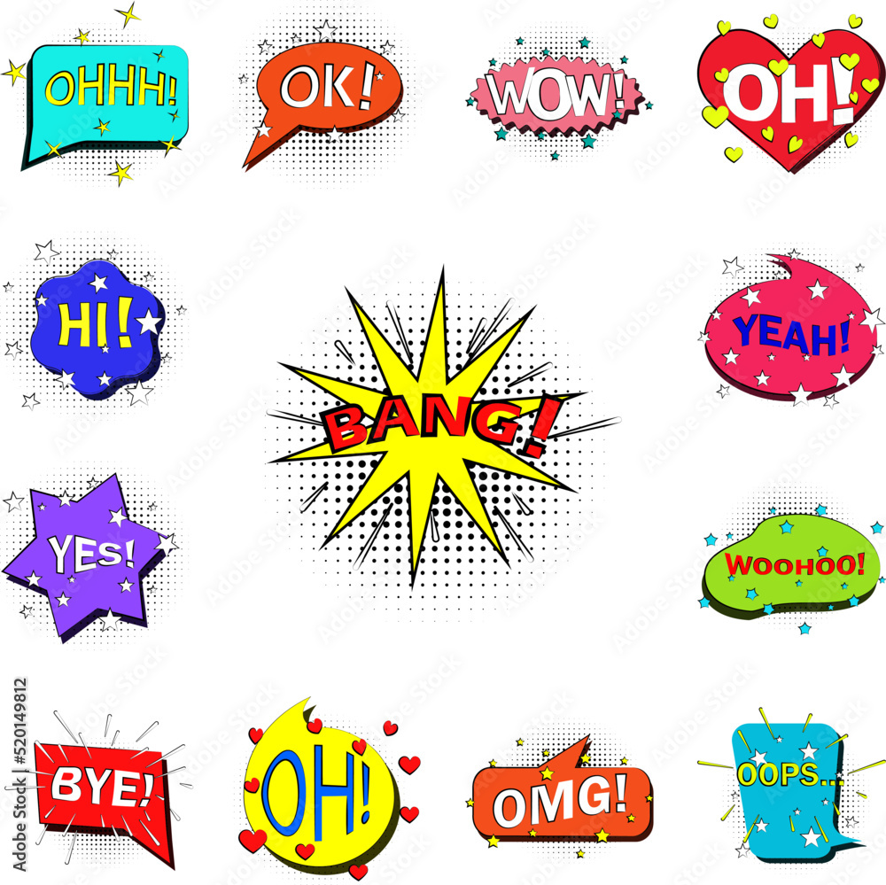 Poster pop art bang bobble color icon in a collection with other items