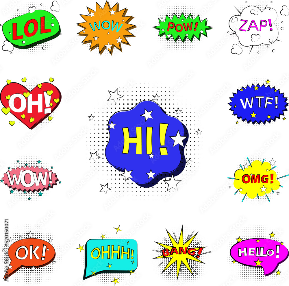 Poster pop art hi bobble color icon in a collection with other items