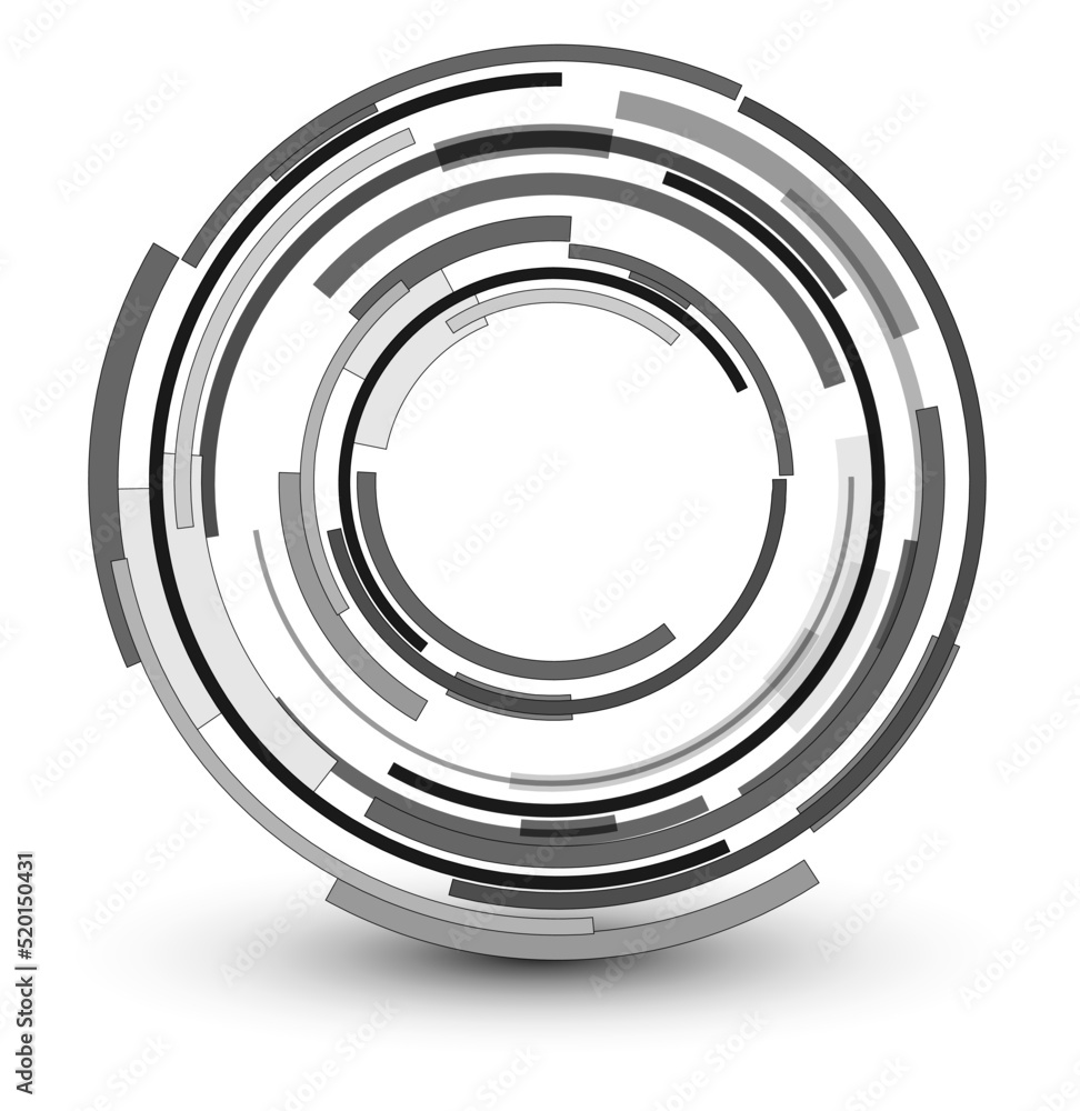 Poster abstract lens icon design, 3d white grey symbol with circular lines pattern, vector illustration.