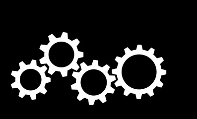 White gears and cogs on black, cooperation concept background