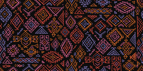 Tribal decorative background. Ethnic seamless pattern. Aztec geometric backdrop. Native american ornament. Vector illustration