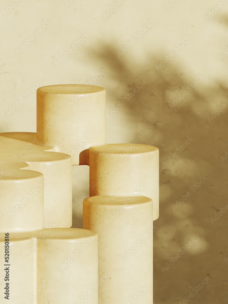 Poster summer mockup concept for product presentation. yellow geometric stage platform with plant shadow. c