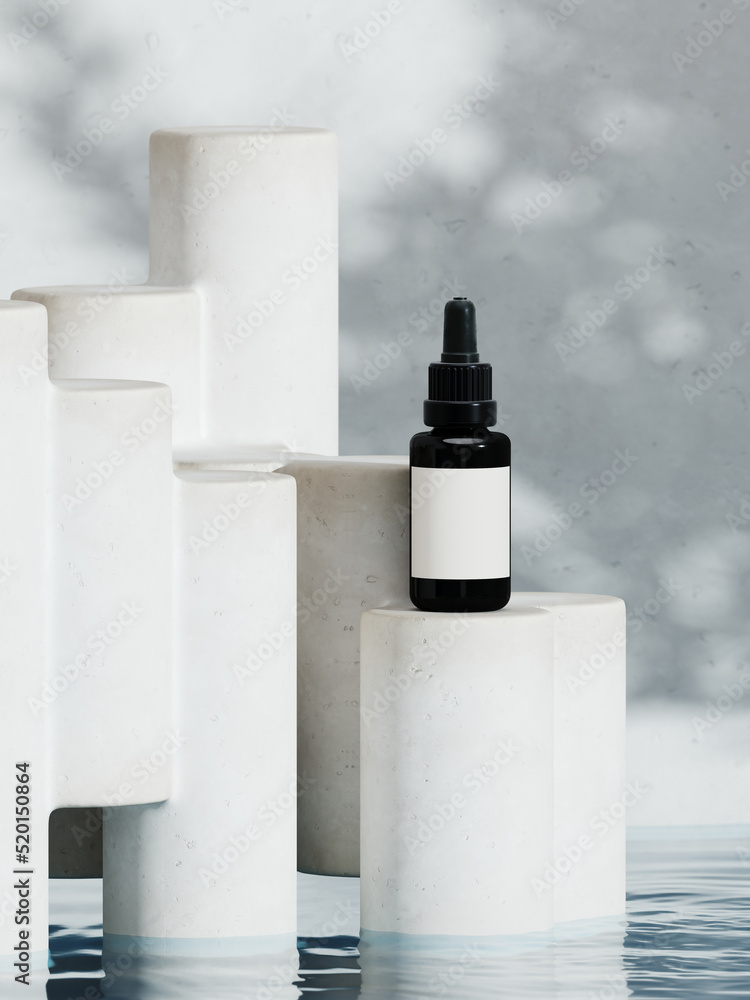 Aufkleber summer mockup concept for product presentation. white geometric stage platform on blue water. clippi
