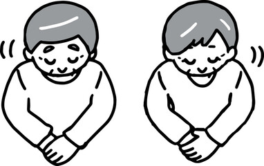 お辞儀する私服シニア男女