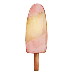 Watercolor fruit ice cream on a stick.