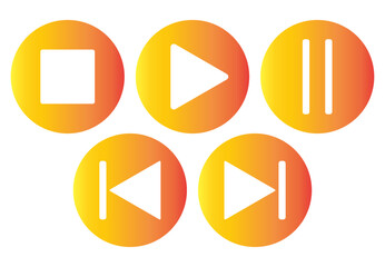 Play media orange color button icons. Music and video forward click shape symbol. Push arrow start player. Vector illustration