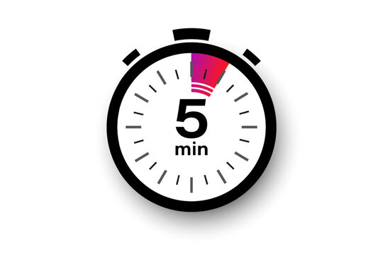 5 minutes timer. Stopwatch symbol in flat style. Editable isolated vector illustration.