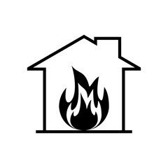 Black house fire logo icon on white background flat vector design.