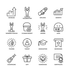 Success line icons set, outline vector symbol collection, linear style pictogram pack. Signs, logo illustration.