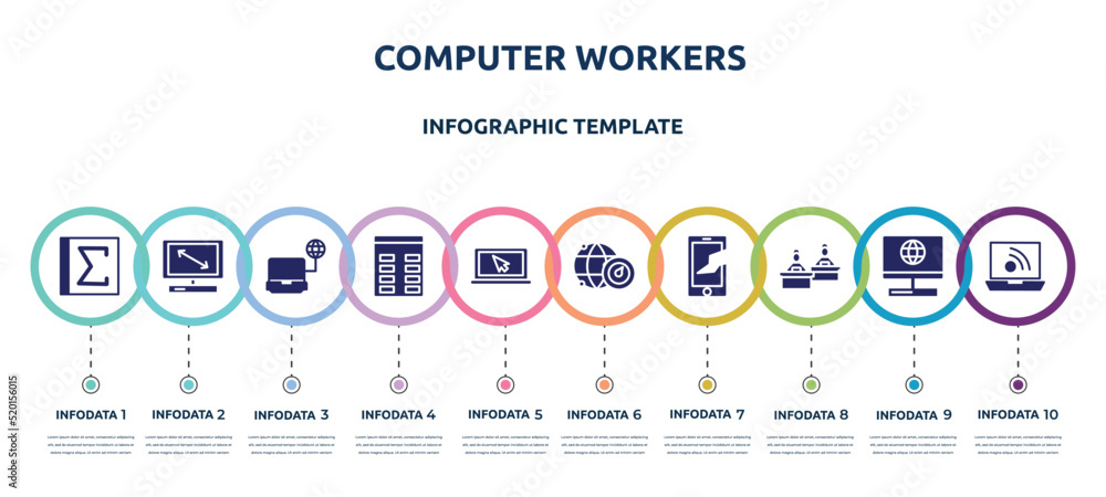 Poster computer workers concept infographic design template. included spreadsheet with sum, all screens siz