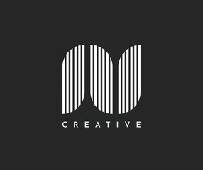 Small alphabet NU white lines logo design. Interwoven stripes with a shadow on the background. Vector design template for emblems, monograms, personal initials, corporate identity, brand name.