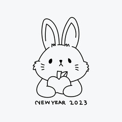 Chinese New Year 2023, the year of the rabbit, red and gold line art characters, simple hand-drawn Asian elements with craft (Chinese translation: Happy Chinese New Year 2023, year of the rabbit).