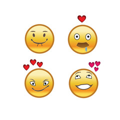Set of emojis, love emoticons, fall in love
